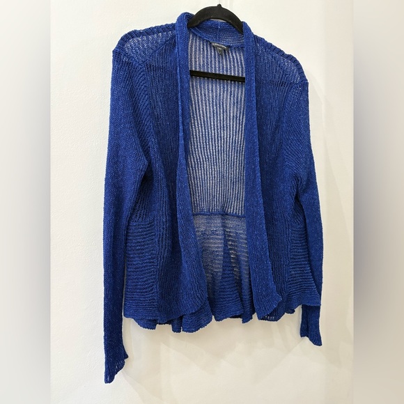 Eileen Fisher  Blue Open-Front Cardigan - large - open knit - cotton/linen - Picture 1 of 6